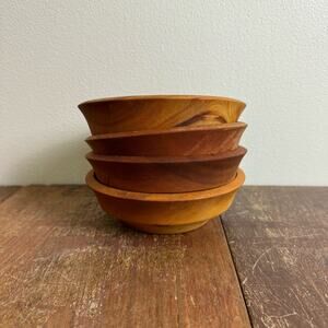 Set of 4 Woodpecker Woodware Japan Wooden Serving‎ Dinnerware Bowls MCM